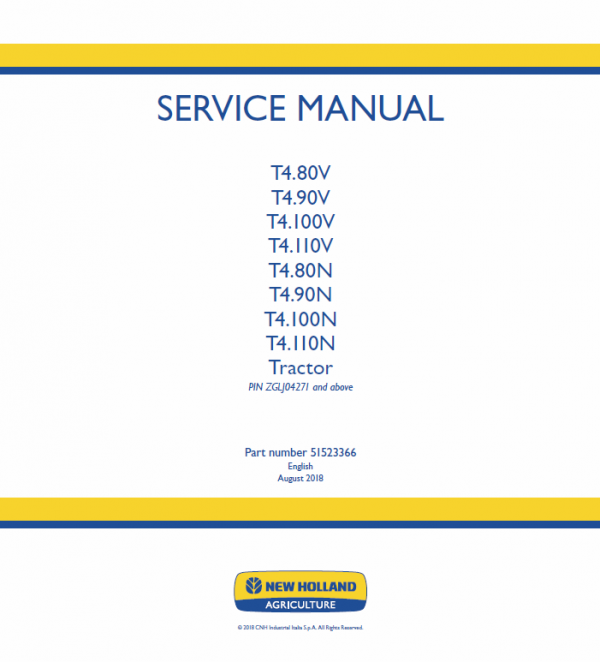New Holland T4.80n, T4.90n, T4.100n, T4.110n Tractor Service Manual
