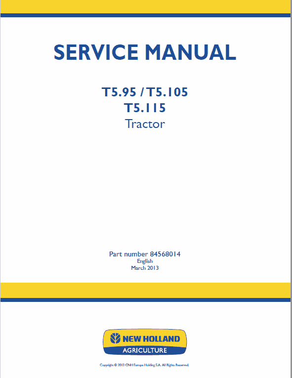 New Holland T5.95, T5.105, T5.115 Tractor Service Manual
