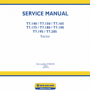 New Holland T7.140, T7.150, T7.165, T7.180 Tractor Service Manual
