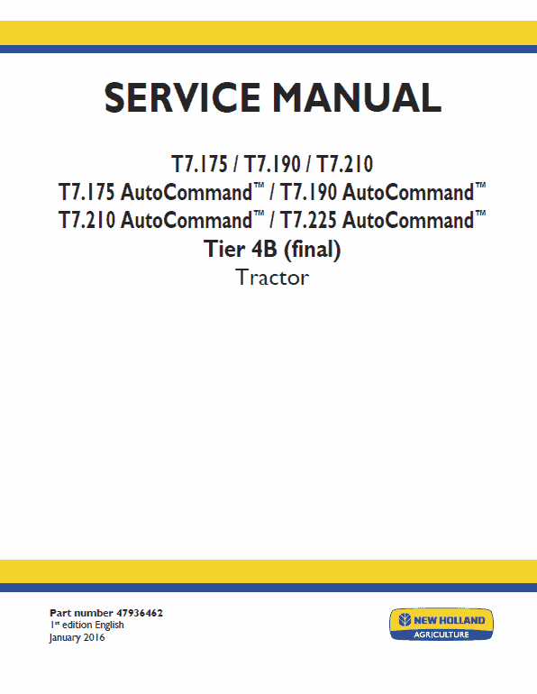 New Holland T7.175, T7.190, T7.210, T7.225 Tractor Service Manual