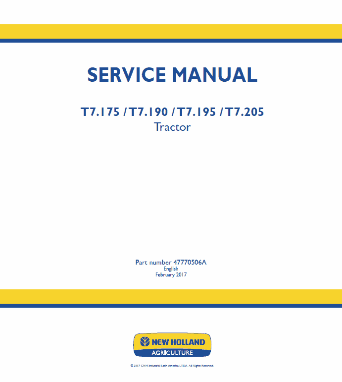 New Holland T7.195, T7.205 Tractor Service Manual