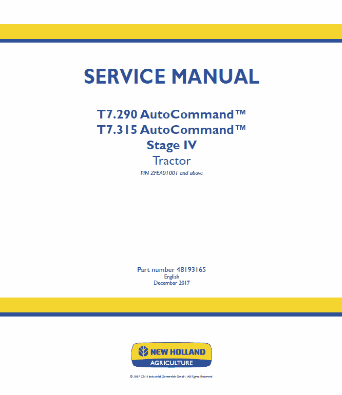 New Holland T7.290, T7.315 Tractor Service Manual