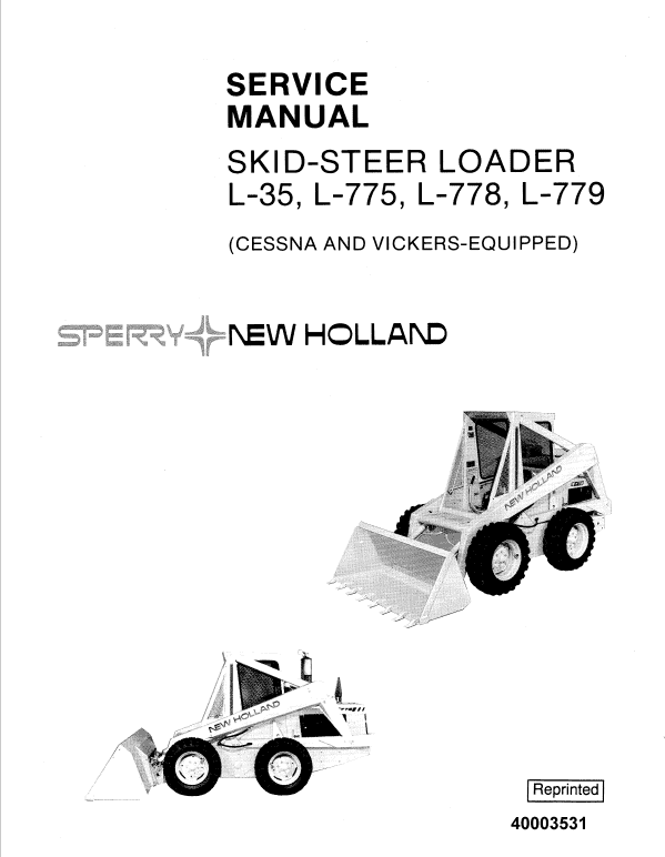 New Holland L35, L775, L778, L779 Skidsteer Service Manual