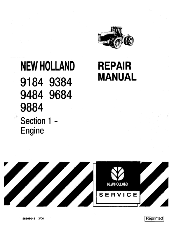 New Holland 9184, 9384, 9484, 9684, 9884 Tractor Service Manual