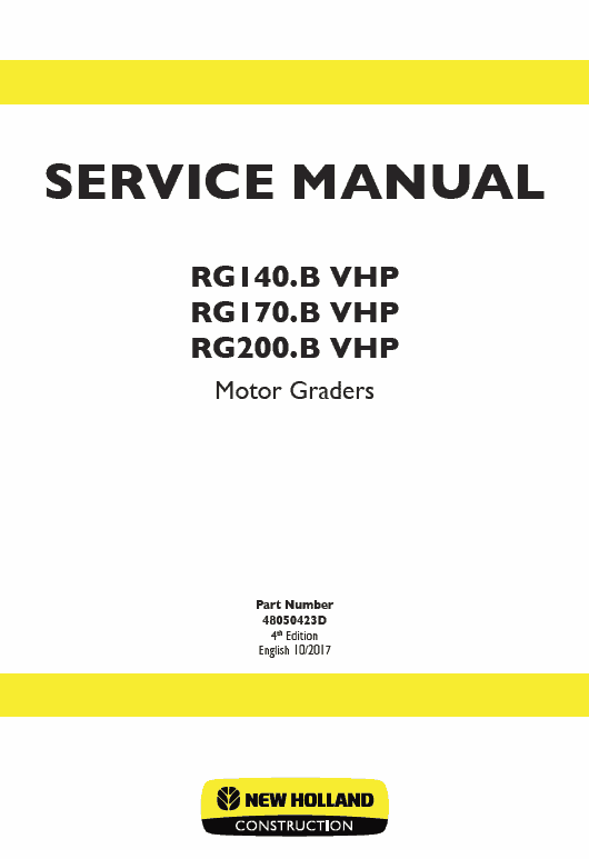 New Holland Rg140.b Vhp, Rg170.b Vhp, Rg200.b Vhp Motor Graders Manual
