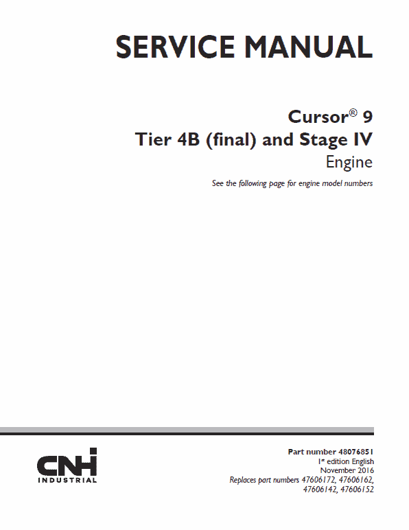 Cursor 9 Tier 4B Final and Stage IV Engine Service Manual