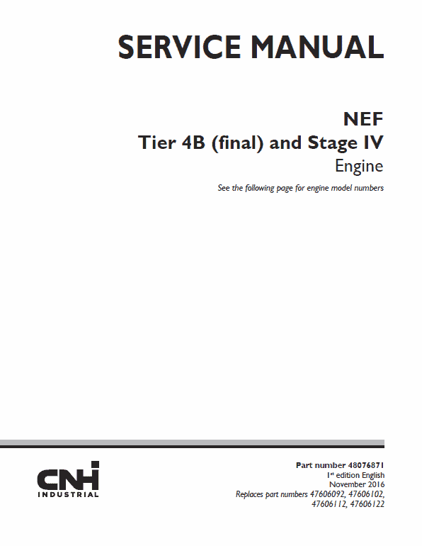 NEF Tier 4B Final and Stage IV Engine Service Manual