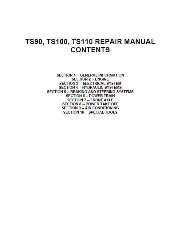 New Holland Ts90, Ts100, Ts110 Tractor Service Manual