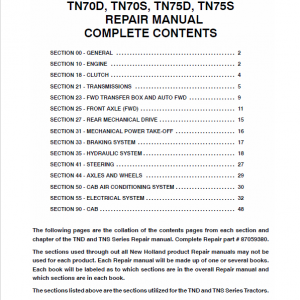 New Holland Tn55s, Tn65s, Tn70s, Tn75s Tractor Service Manual
