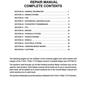 New Holland T1010, T1030, T1110 Tractor Service Manual