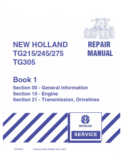 New Holland TG215, TG245, TG275, TG305 Tractor Service Manual