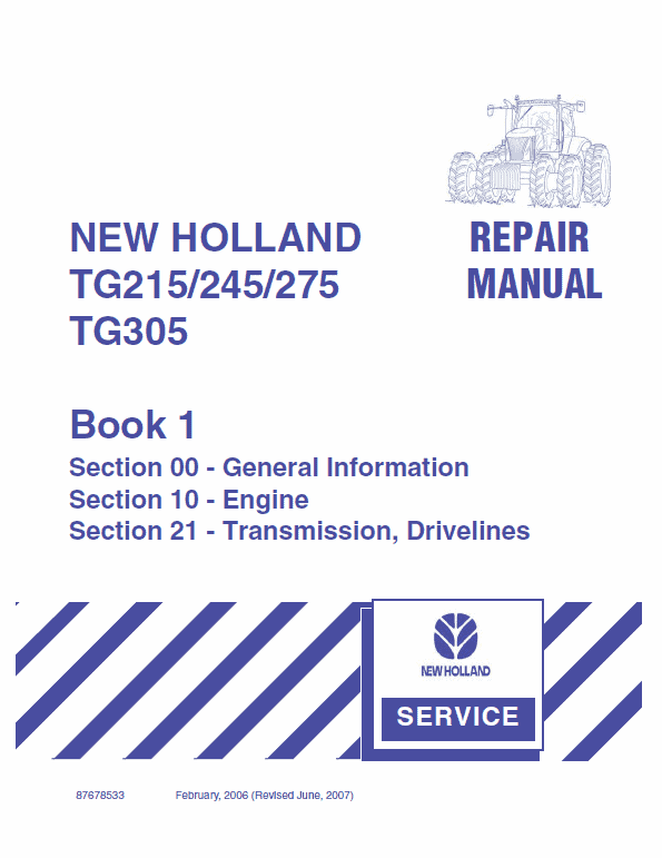 New Holland Tg215, Tg245, Tg275, Tg305 Tractor Service Manual