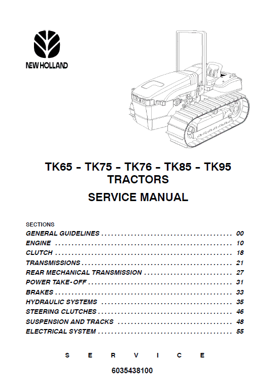 New Holland Tk65, Tk75, Tk76, Tk85, Tk95 Tractor Service Manual