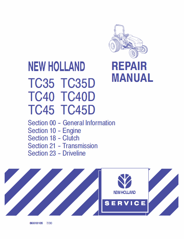 New Holland Tc31, Tc35, Tc40, Tc45 Tractor Service Manual