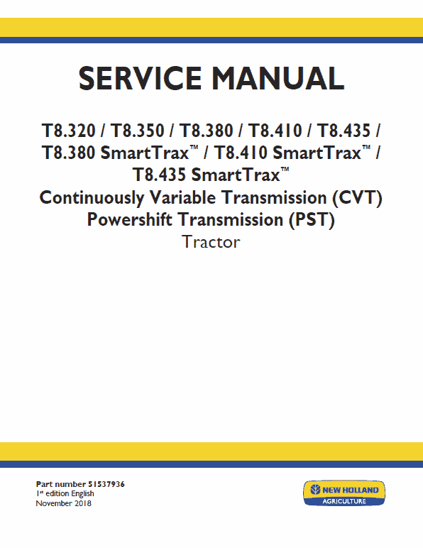 New Holland T8.320, T8.350, T8.380, T8.410, T8.435 Tractor Service Manual