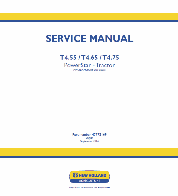 New Holland T4.55, T4.65, T4.75 Tractor Service Manual