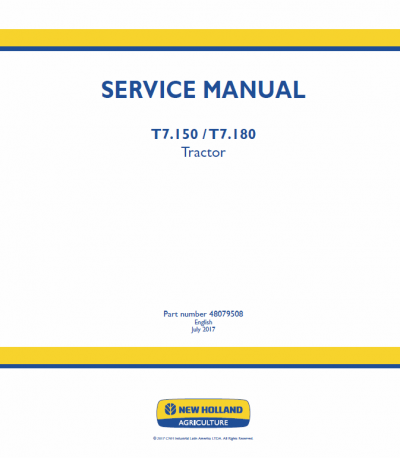 New Holland T7.140, T7.150, T7.165, T7.180 Tractor Service Manual