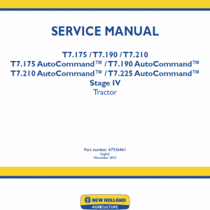New Holland T7.175, T7.190, T7.210, T7.225 Tractor Service Manual