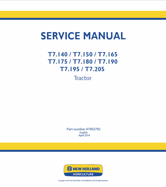 New Holland T7.195, T7.205 Tractor Service Manual
