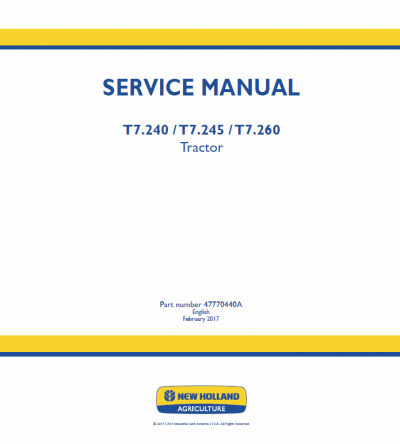 New Holland T7.230, T7.240, T7.245, T7.260, T7.270 Tractor Service Manual