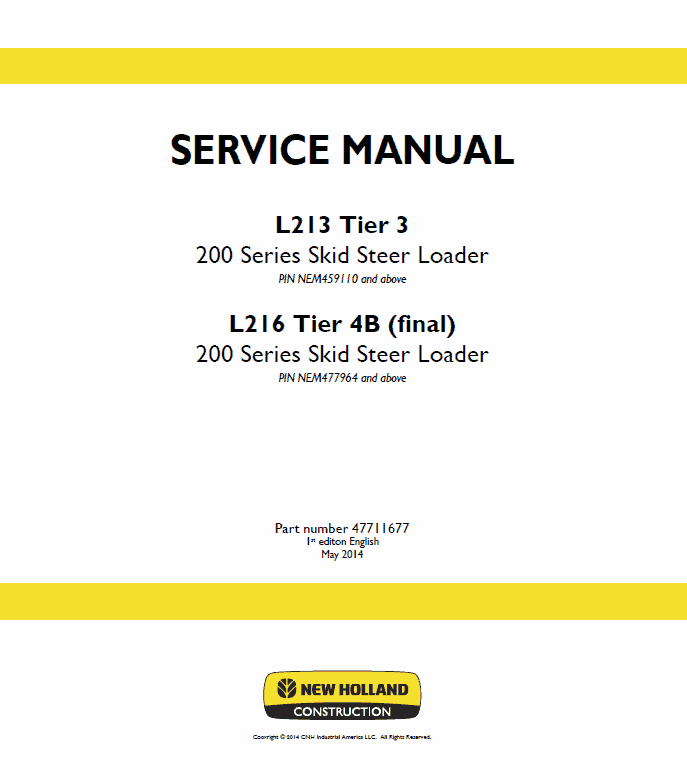 New Holland L213, L215, L216 Skidsteer Loader Service Manual