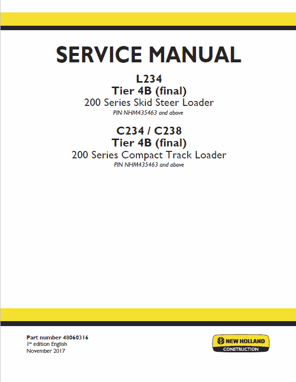 New Holland L234, C234 Skidsteer Loader Service Manual