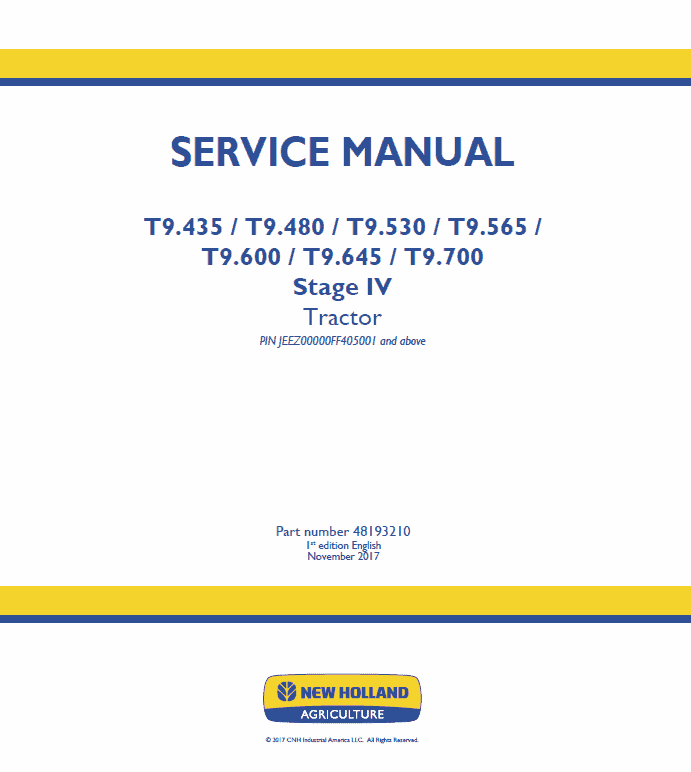 New Holland T9.600, T9.645, T9.700 Tractor Service Manual