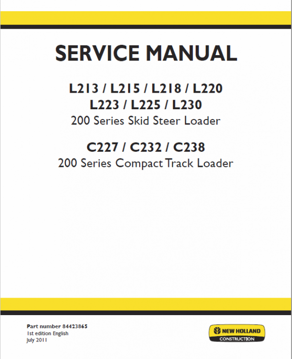 New Holland L213, L215, L216 Skidsteer Loader Service Manual