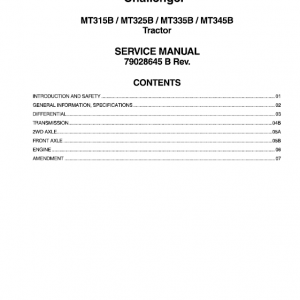 Challenger MT315B, MT325B, MT335B, MT345B Tractor Manual