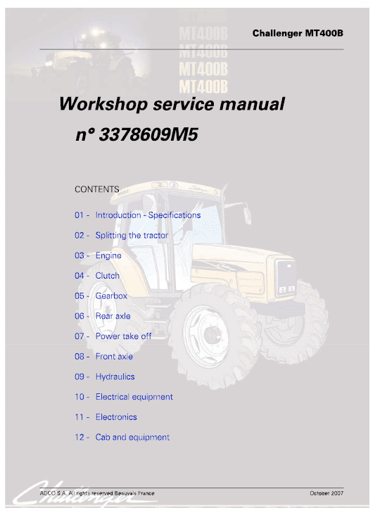 Challenger MT425B, MT445B, MT455B Tractor Workshop Manual