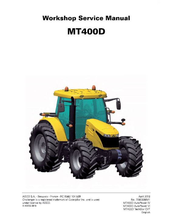 Challenger MT485D, MT495D Tractor Service Manual