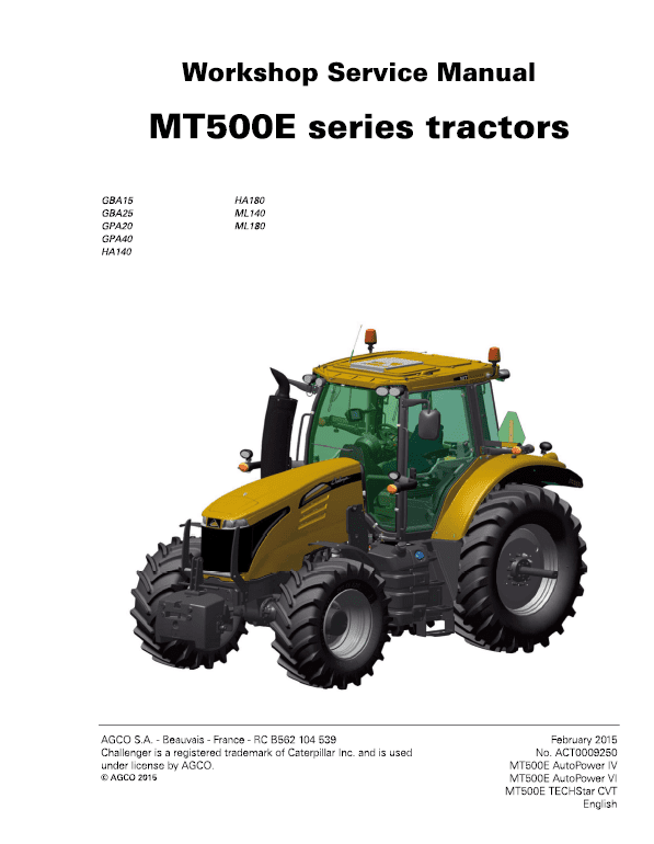 Challenger MT515E, MT525E, MT535E, MT545E Tractor Workshop Manual