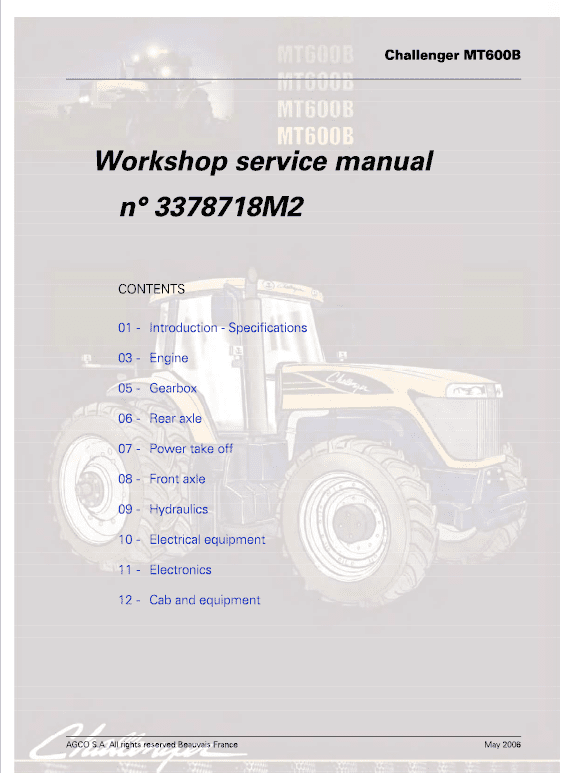 Challenger MT635B, MT645B, MT655B, MT665B Tractor Workshop Manual