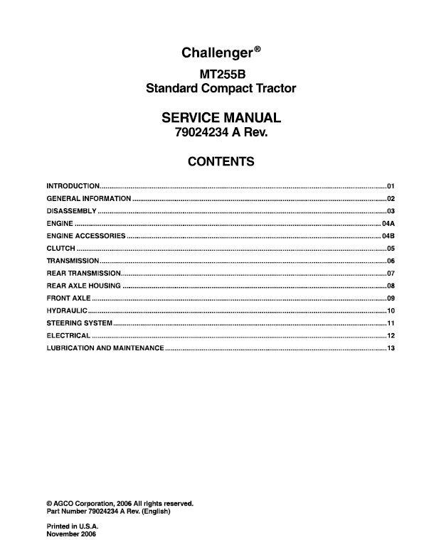 Challenger MT225B Tractor Service Manual