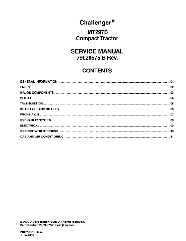 Challenger MT297B Tractor Service Manual
