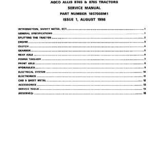 AGCO Allis 8745, 8765 Tractors Service Manual