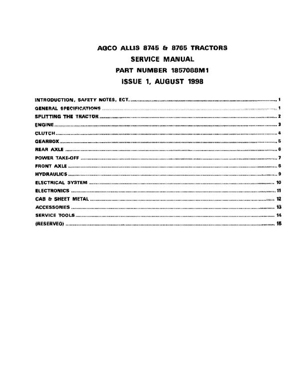 AGCO Allis 8745, 8765 Tractors Service Manual