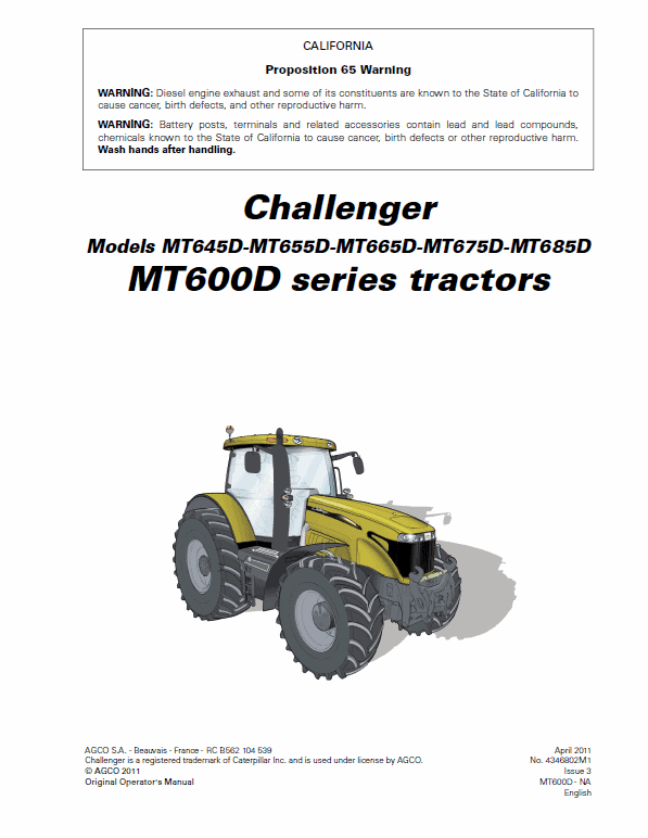 Challenger MT645D, MT655D, MT665D, MT675D, MT685D Tractor Workshop Manual