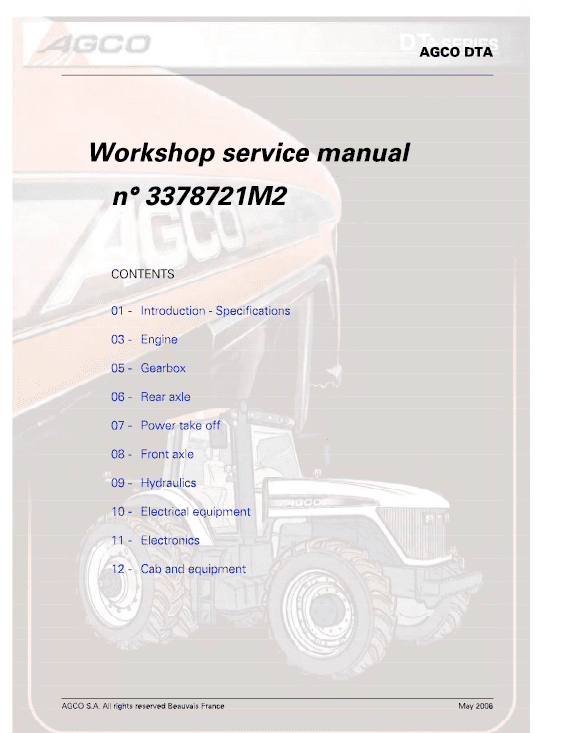AGCO DT180A, DT200A, DT220A, DT240A Tractor Workshop Manual