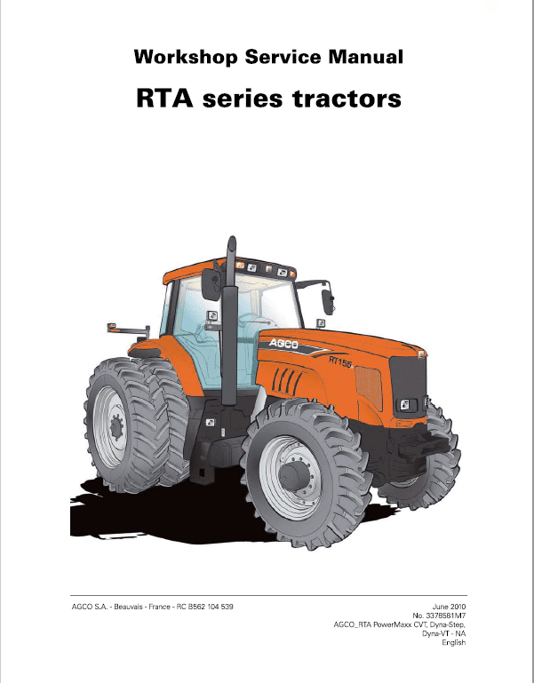 AGCO RT110A, RT120A, RT140A, RT155A, RT180A Tractor Service Manual