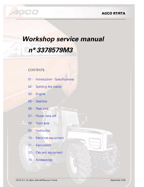 AGCO RT100, RT120, RT135, RT150 PowerMaxx CVT Service Manual
