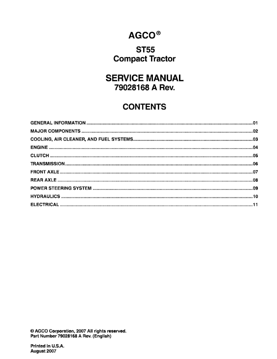 AGCO ST55 Tractor Service Manual