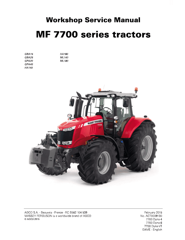 Massey Ferguson 7714, 7715, 7716, 7718 Tractor Service Manual