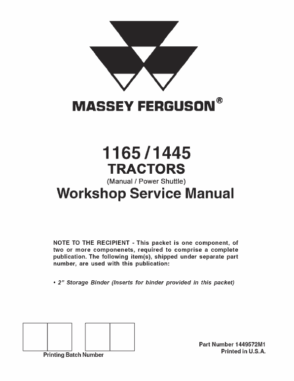 Massey Ferguson 1145, 1445 Tractor Service Manual