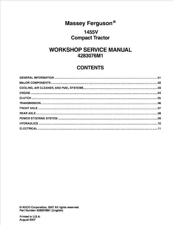 Massey Ferguson 1455 and 1455V Tractor Service Manual