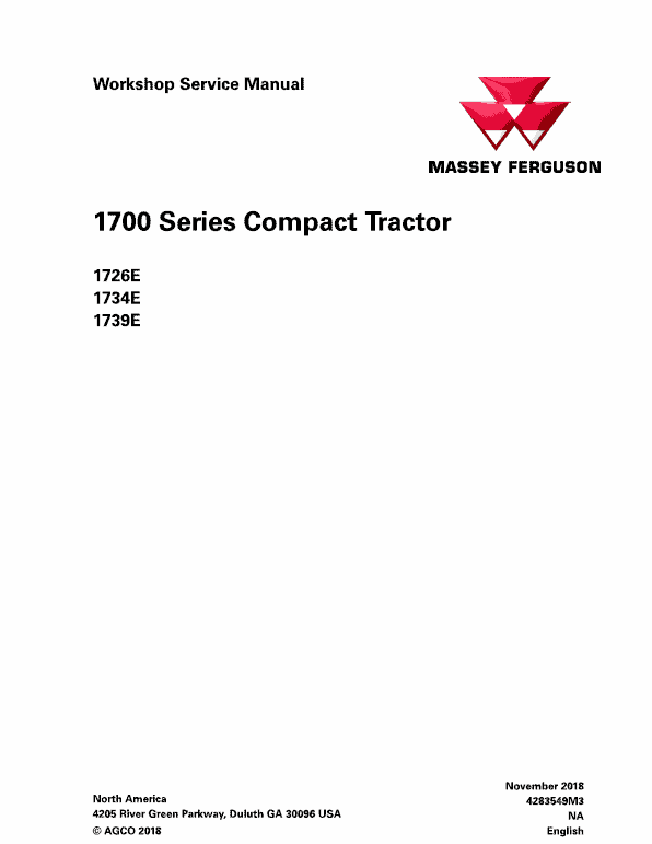 Massey Ferguson 1726E, 1734E, 1739E Tractor Service Manual