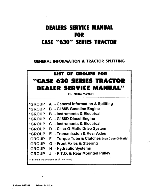 Case 630 Series Tractor Service Manual