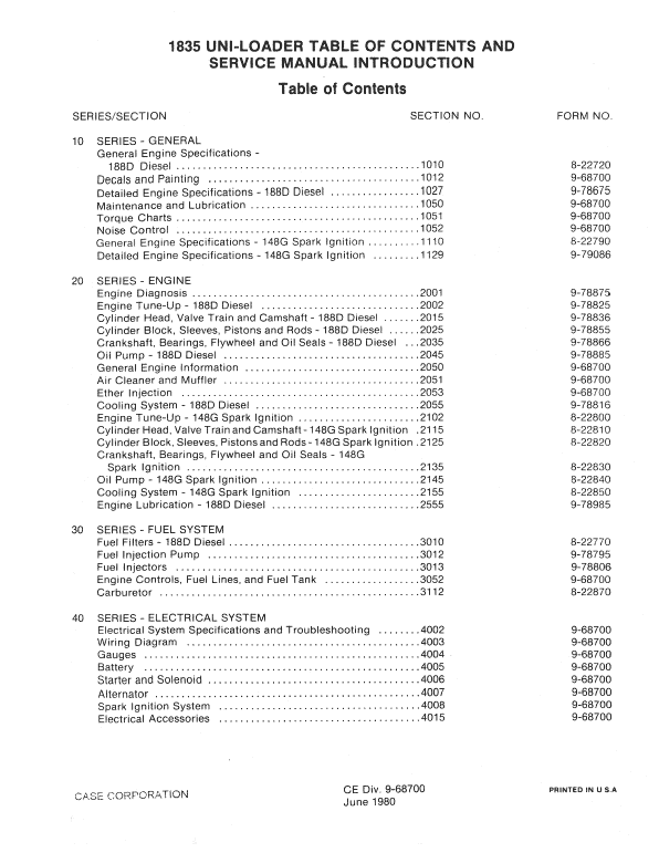 Case 1835 Uni-Loader SkidSteer Service Manual