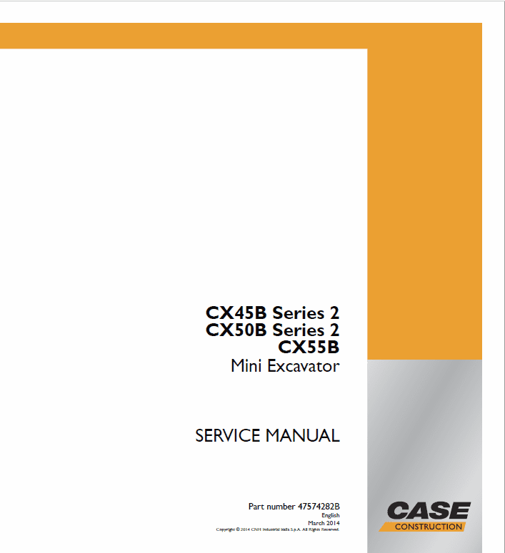 Case CX45B, CX50B, CX55B Series 2 Mini Excavator Service Manual