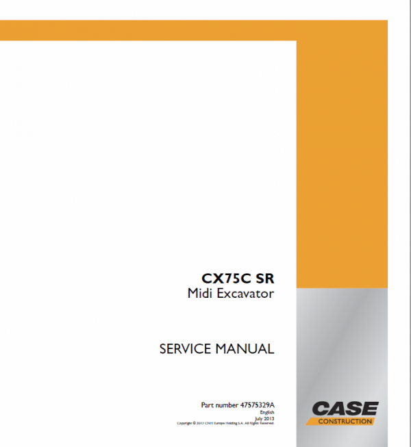 Case CX75C SR Midi Excavator Service Manual